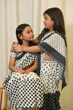 Retro Polka Dots Stitched Saree And Blouse Set