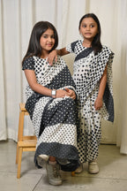 Retro Polka Dots Stitched Saree And Blouse Set