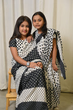 Retro Polka Dots Stitched Saree And Blouse Set