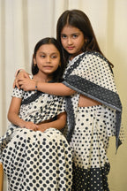 Retro Polka Dots Stitched Saree And Blouse Set