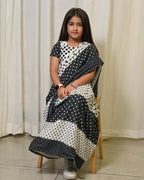 Retro Polka Dots Stitched Saree And Blouse Set